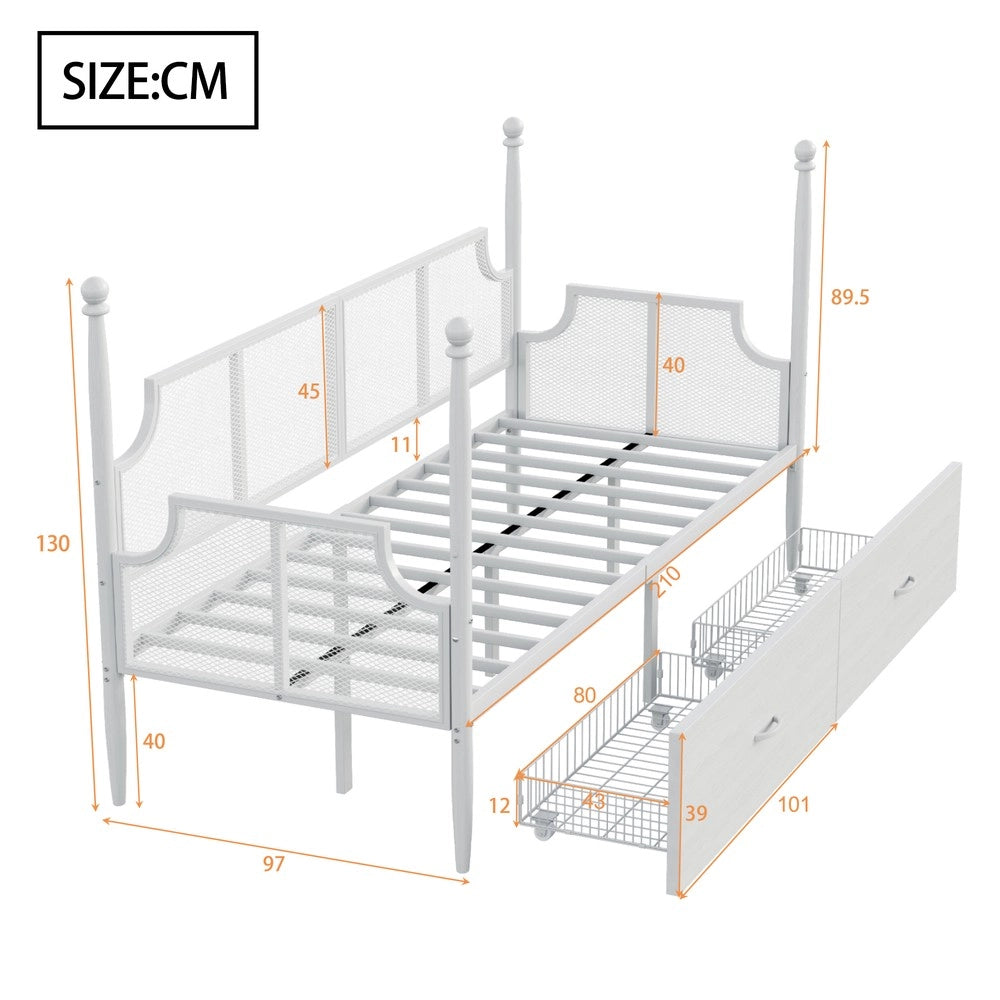 Letto Singolo in Metallo con Rete ¨C MINIMAL ¨C Bianco 90x200