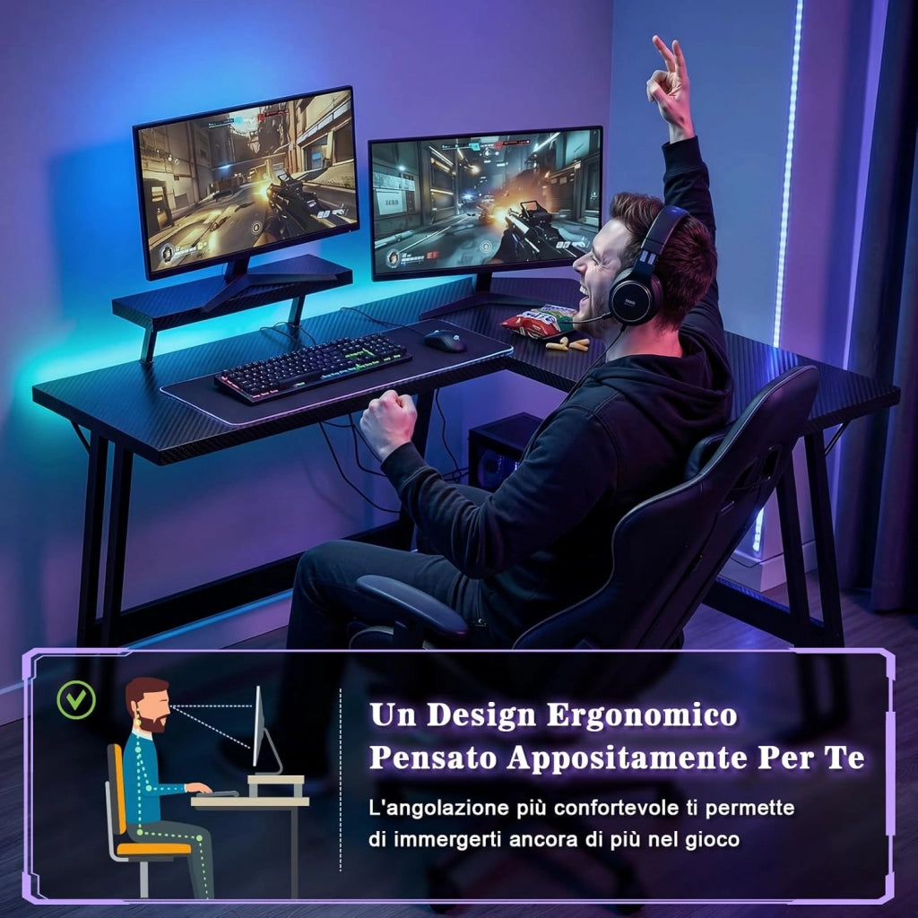 120 x 120 cm Scrivania Gaming Angolare, Scrivania Angolare con Supporto per Monitor per Lo Studio, Il Gioco E Il Lavoro, Scrivania Gaming Ergonomica(Carbonio Nero)