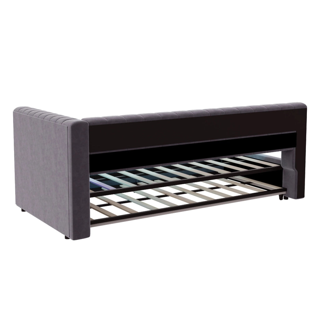 Letto estraibile 90 × 200 cm con illuminazione LED, ripiani, USB e Type-C, senza materasso, grigio