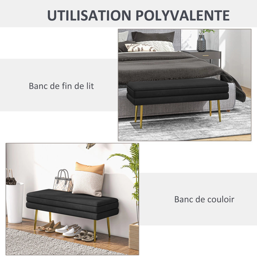 Divanetto con cassetti ¨C zephmum ¨C nero e dorato, velluto, 100x37.5x42 cm