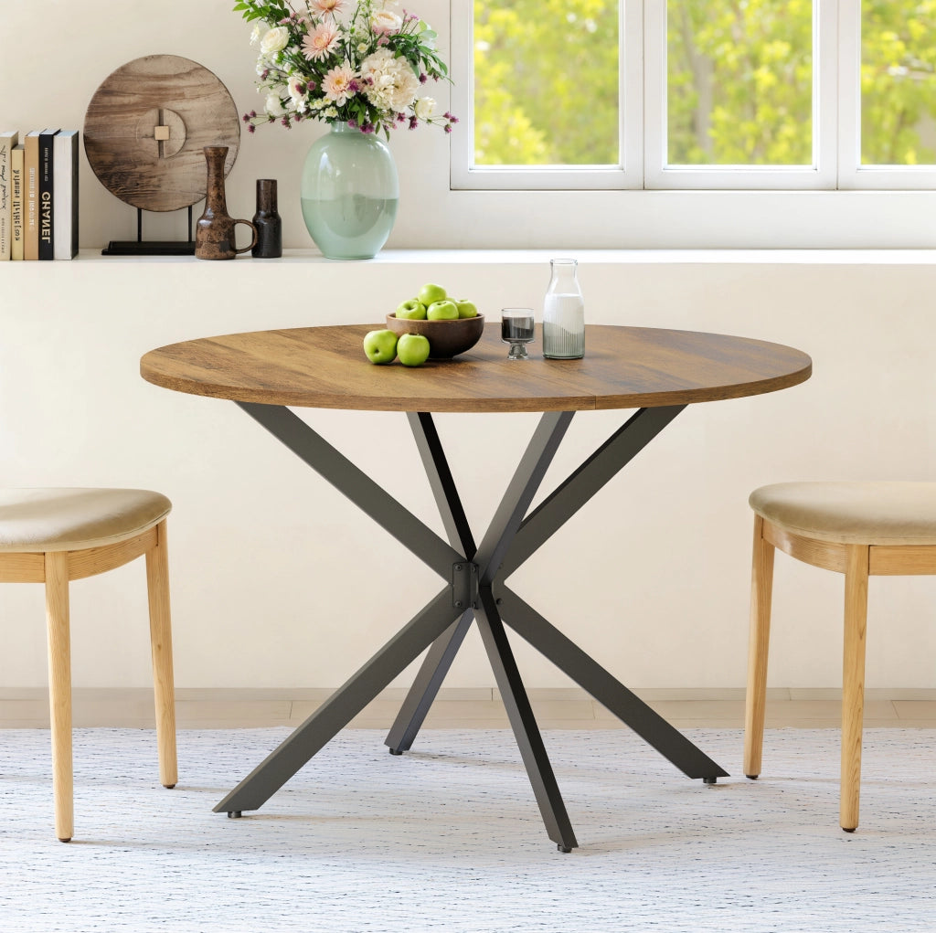 Tavolo rotondo Ø120 cm con gambe a X marrone e nero