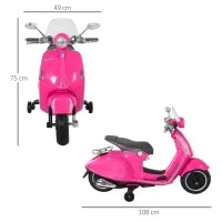 Moto Elettrica per Bambini con Licenza Ufficiale Vespa, 2 Rotelle, Luci e Suoni, 108x49x75 cm, Rosa