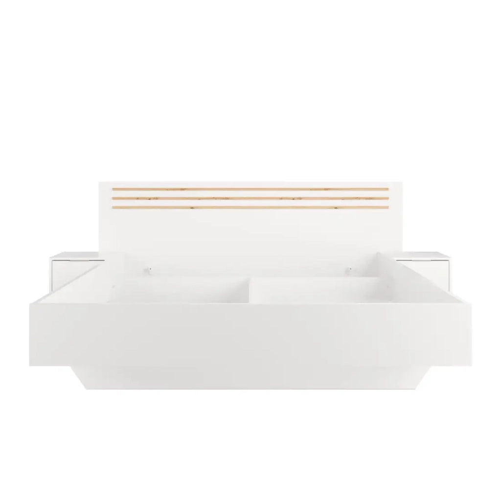 Pacchetto letto FLORENCE – 160x200 cm – Con doghe + 2 cassetti – Comodini integrati – Bianco e rovere