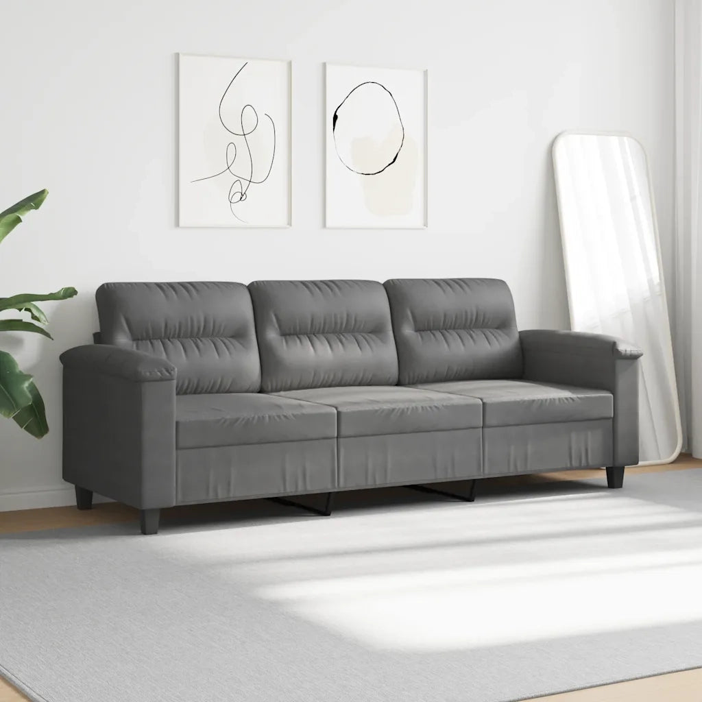 Divano a 3 Posti Grigio Scuro 180 cm in Tessuto Microfibra