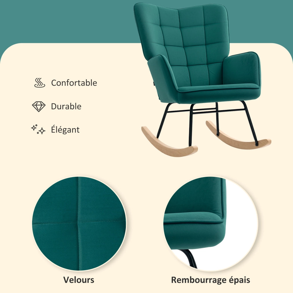 Poltrona a dondolo ¨C Xylo ¨C velluto verde struttura in acciaio 71x98x101 cm