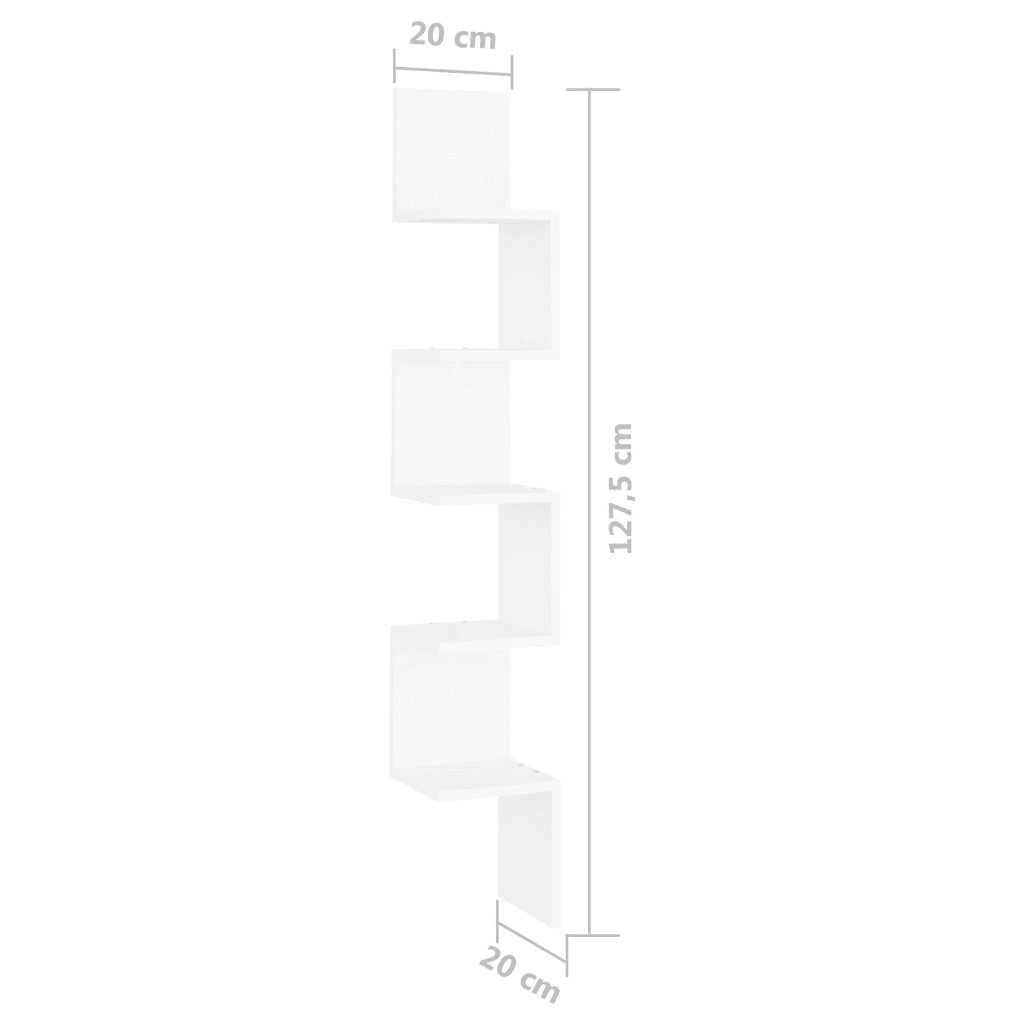 Scaffale Angolare da Parete Bianco 20x20x127,5cm in Truciolato 807277