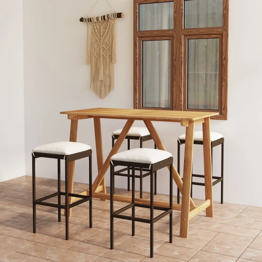 Set Bar da Giardino 5 pz | Set Salotto da Giardino con Cuscini Marrone