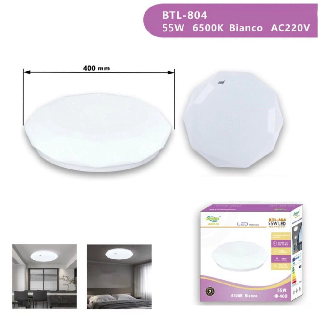 PLAFONIERA LED 55W LUCE FREDDA DIAMANTE EFFETTO CIELO STELLATO APPLIQUE BTL-804