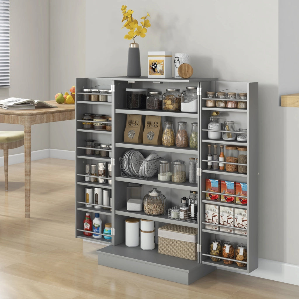 Armadio da Cucina con 5 Ripiani e 12 Porta Spezie ¨C Zephmum ¨C Grigio 60x30x104 cm