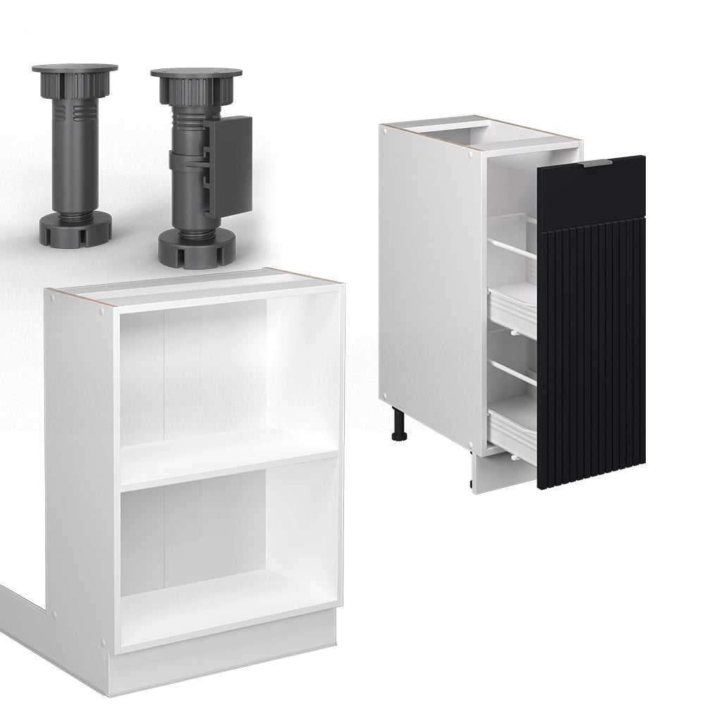 Isola cucina Fame-Line Nero rigato/Bianco 90 cm con cassetto, senza piano di lavoro Vicco