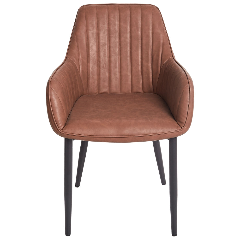 Set di 2 sedie da pranzo Braccioli in ecopelle marrone Gambe in metallo nero Rustico tradizionale