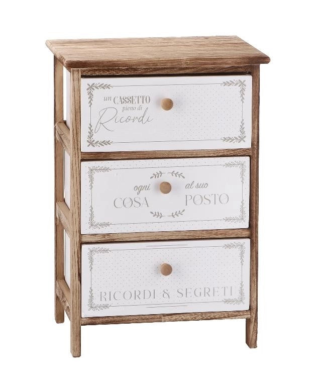 Mobile Cassettiera in Legno con 3 Cassetti 29 x 40 x 58 cm