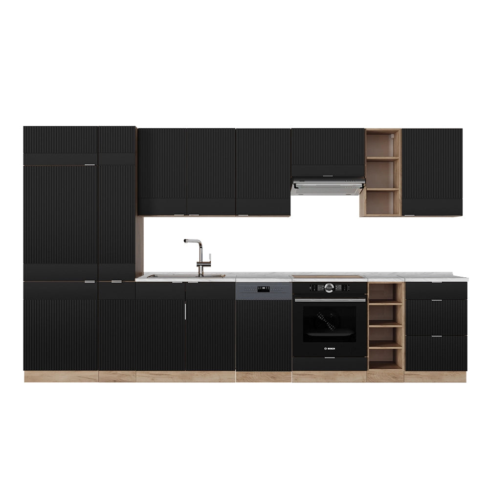 Cucina componibile Fame-Line Nero rigato/Rovere dorato 355 cm, PL Marmo Vicco