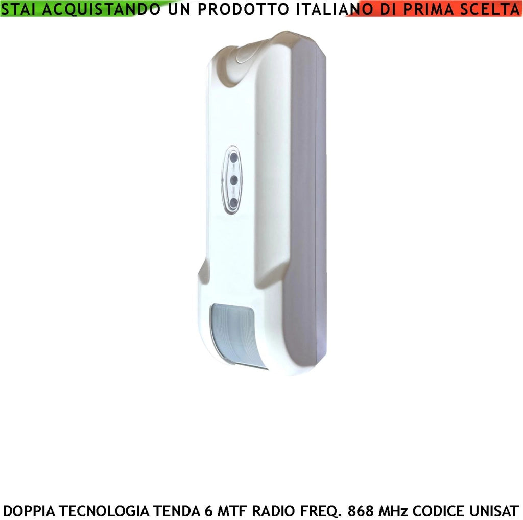 Rilevatore Doppia Tecnologia Wireless a Tenda Copertura 6 Metri Frontali Profont. 1,8 Metri Controllo look down Frequenza 868 MHz Bidirezionale Codifica UNISAT