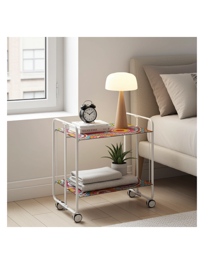 Carrello da cucina pieghevole bianco con ruote BAUHAUS 2 ripiani