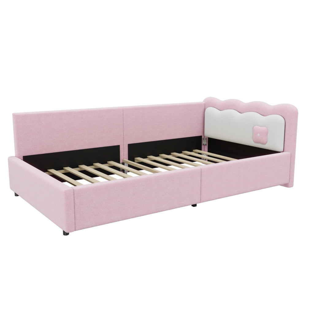 Letto 90x200 cm con illuminazione LED e testiera colour blocking rosa