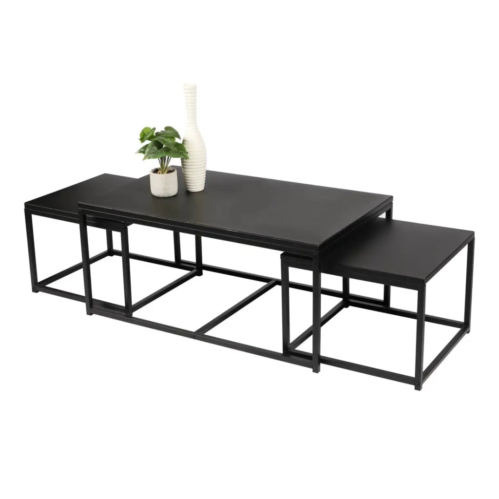 Set di 3 tavolini quadrati impilabili SOHO – Stile industriale – Nero