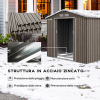 Casetta da Giardino con Prese d'Aria e Doppia Porta Scorrevole  210x130 cm in Metallo Marrone Chiaro