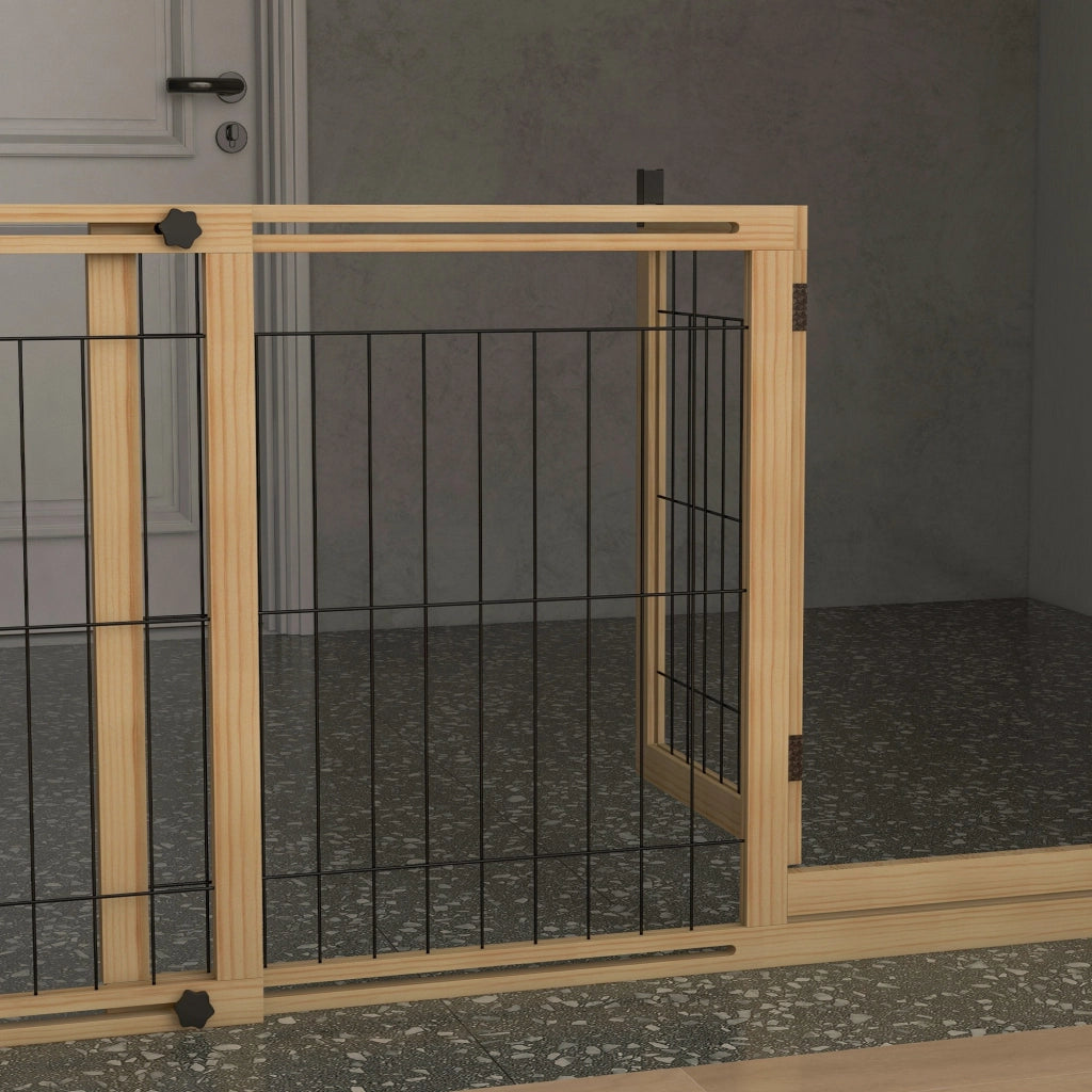 Cancelletto per Cani Estensibile 112-159x70 cm con Porta e 2 Pannelli in Legno Naturale