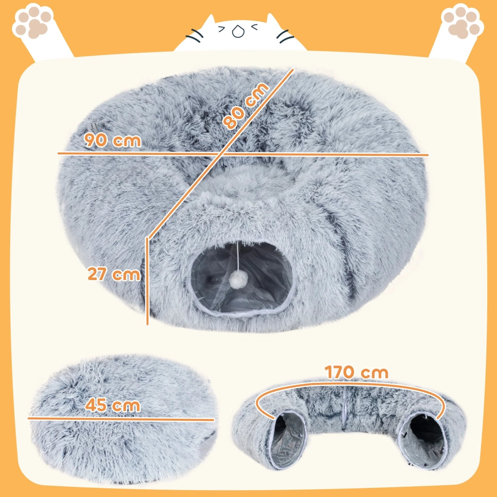 Tunnel per gatti a forma di ciambella 90 x 80 x 27 cm cuscino lavabile comodo contemporaneo essenziale in poliestere grigio chiaro 21_0007822