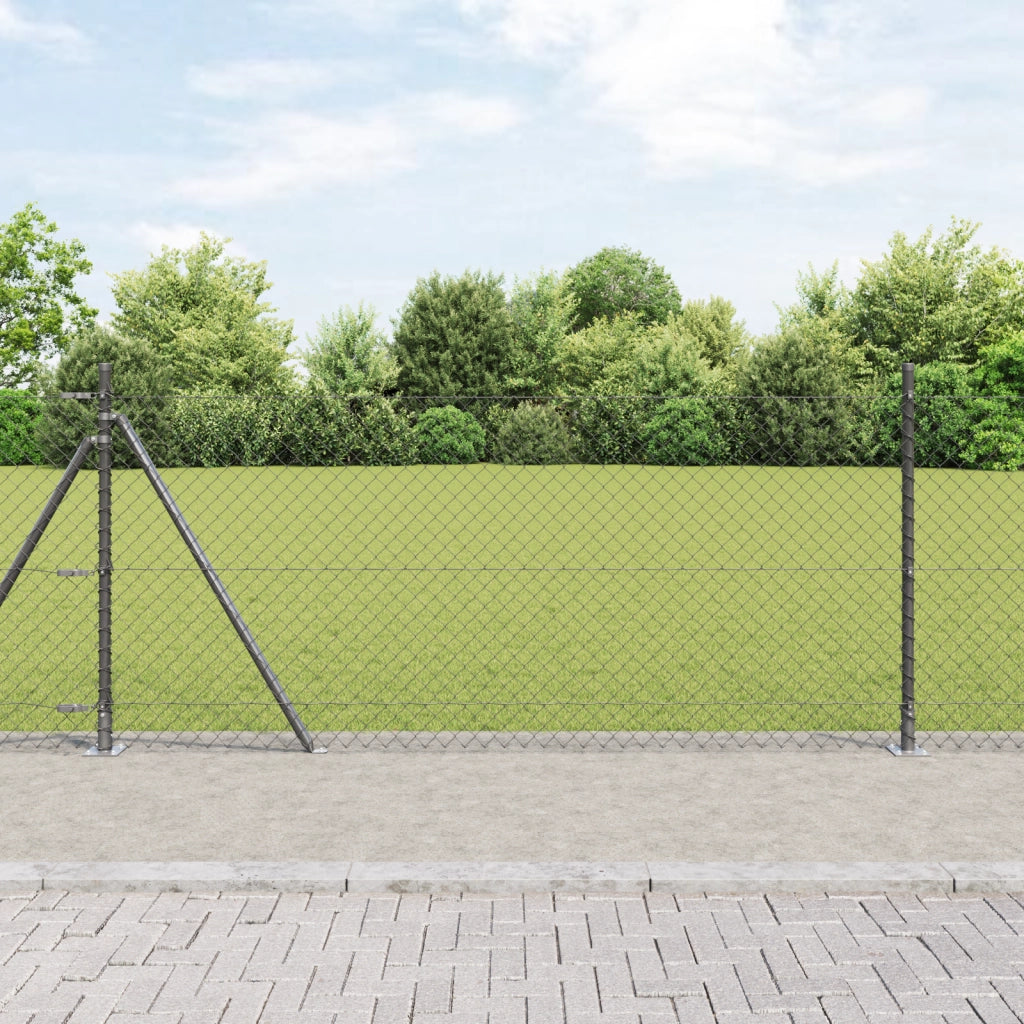 Recinzione in Rete Metallica con 7 Pali Flangiati 0.8x10 m Acciaio Galvanizzato
