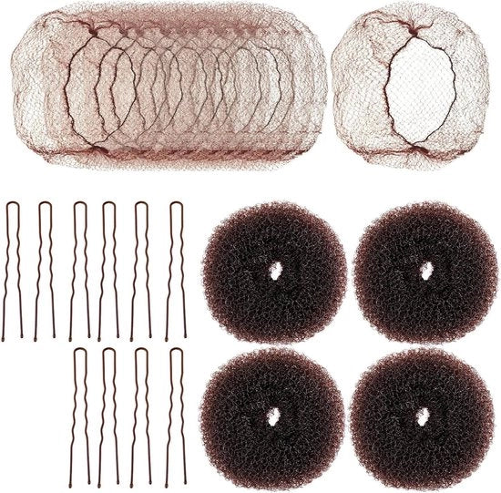 Set per creare nodi per bambini - Haarnettino invisibile - Spilla a U per capelli - 24 pezzi - Accessori per acconciature a spilla - Ballerina - Capelli ricci - Capelli corti e fini