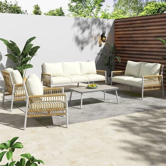 Set di mobili da giardino - Acciaio galvanizzato - Vetro resistente - Imitazione legno - Flessibile