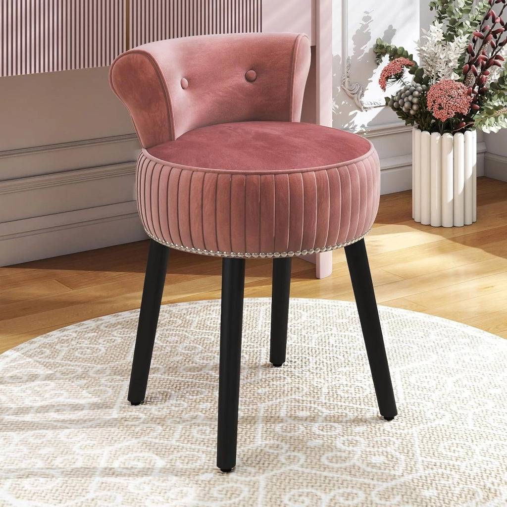 Sedia per toeletta, sgabello da trucco con schienale, sedia imbottita in velluto con gambe in legno di gomma, moderna poltrona senza braccioli, per camera da letto, spogliatoio, soggiorno (blu