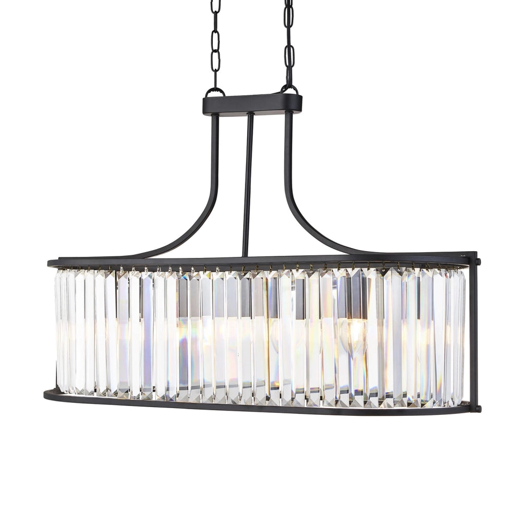 Lampadario Contemporaneo Victoria Acciaio Nero Vetro 5 Luci E27