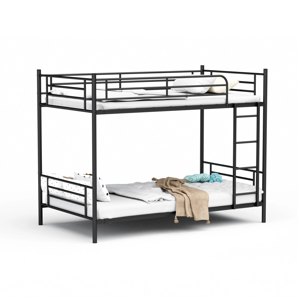 Letto a castello 90 × 190 cm con scala e barriera di sicurezza, senza materasso, in acciaio, nero