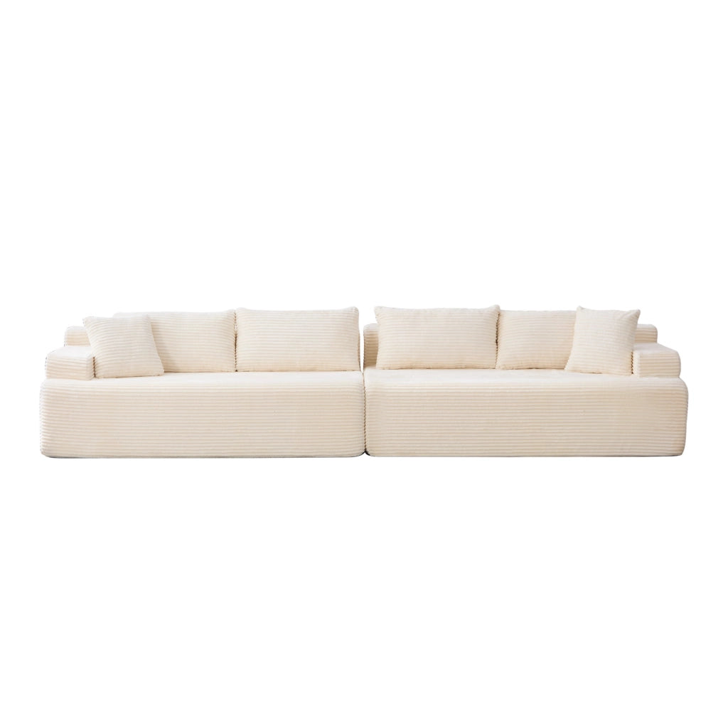 Divano con funzione chaise longue in tessuto chenille beige