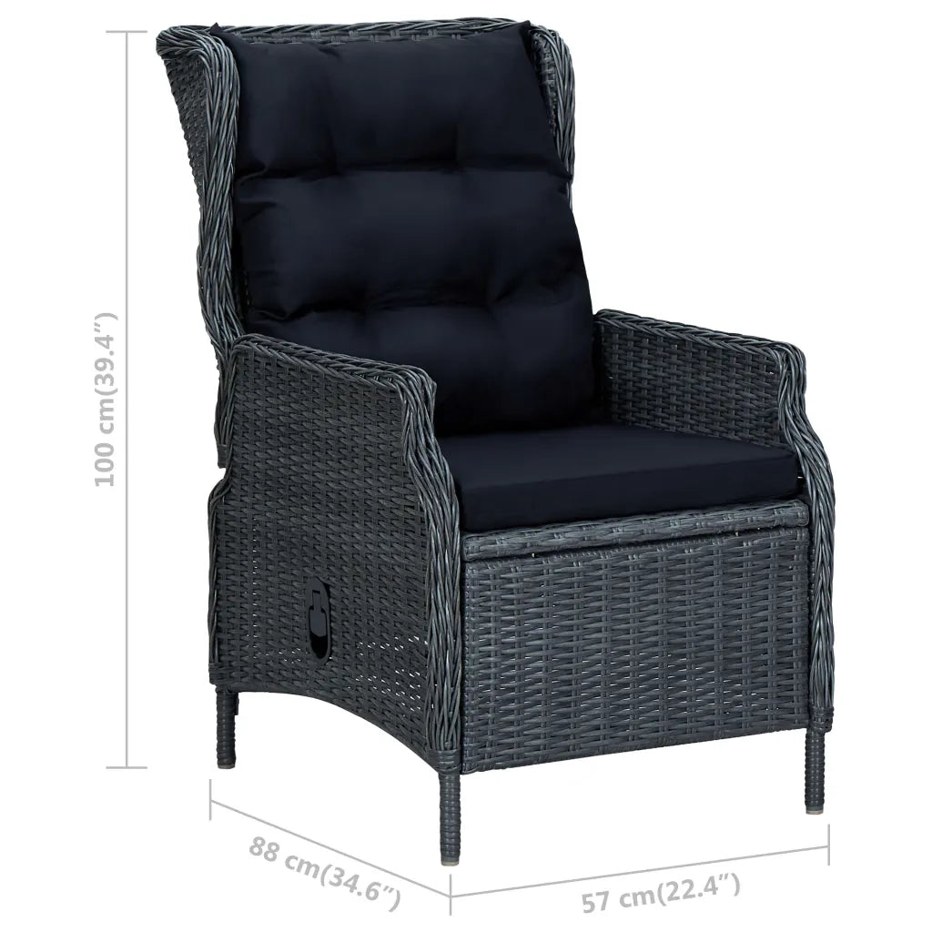 Set Divani da Giardino 3 pz con Cuscini Polyrattan Grigio Scuro 3060154