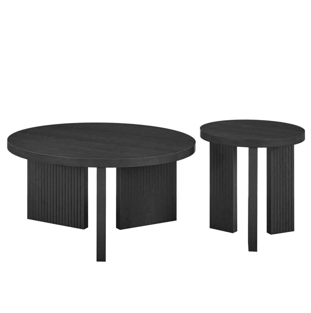 Set di 2 tavolini da caffè in MDF nero con gambe a scanalature verticali
