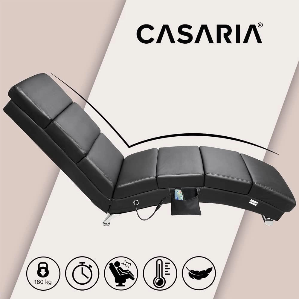 ® Poltrona Chaise Longue Funzione Massaggiante e Termica 186x89x55cm Lettino Relax Sdraio Ergonomico in Tessuto Imbottito Portata 180 kg Soggiorno Ufficio Interno Reclinabile Lettura