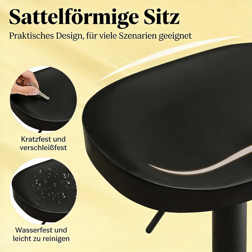 Sgabello da bar girevole e regolabile in altezza con seduta ergonomica in legno massello e base a tromba in metallo nero