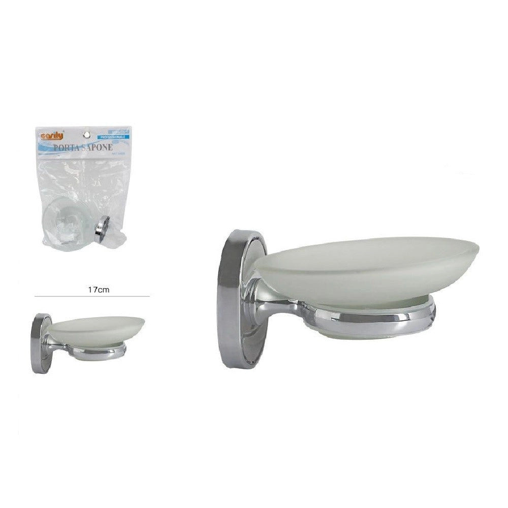 Trade Shop - Porta Sapone Saponetta Con Piattino Vetro Satinato Parete Bagno Ovale 52009 -