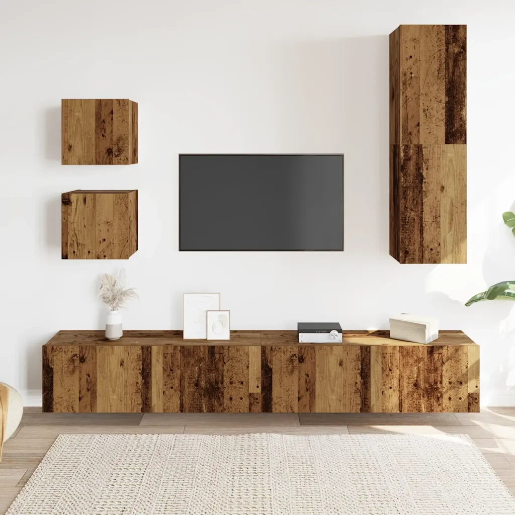vidaXL Set Mobile TV 5 pz Montato a Parete Legno Antico in Truciolato