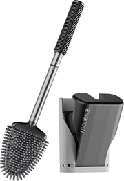 Spazzolino da WC in Silicone, Montato al Muro, con Contenitore di Tenuta Rapida per Spazzolino da WC per Bagno (Nero Grigio)