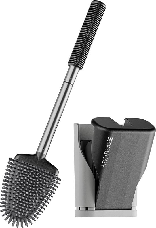 Spazzolino da WC in Silicone, Montato al Muro, con Contenitore di Tenuta Rapida per Spazzolino da WC per Bagno (Nero Grigio)