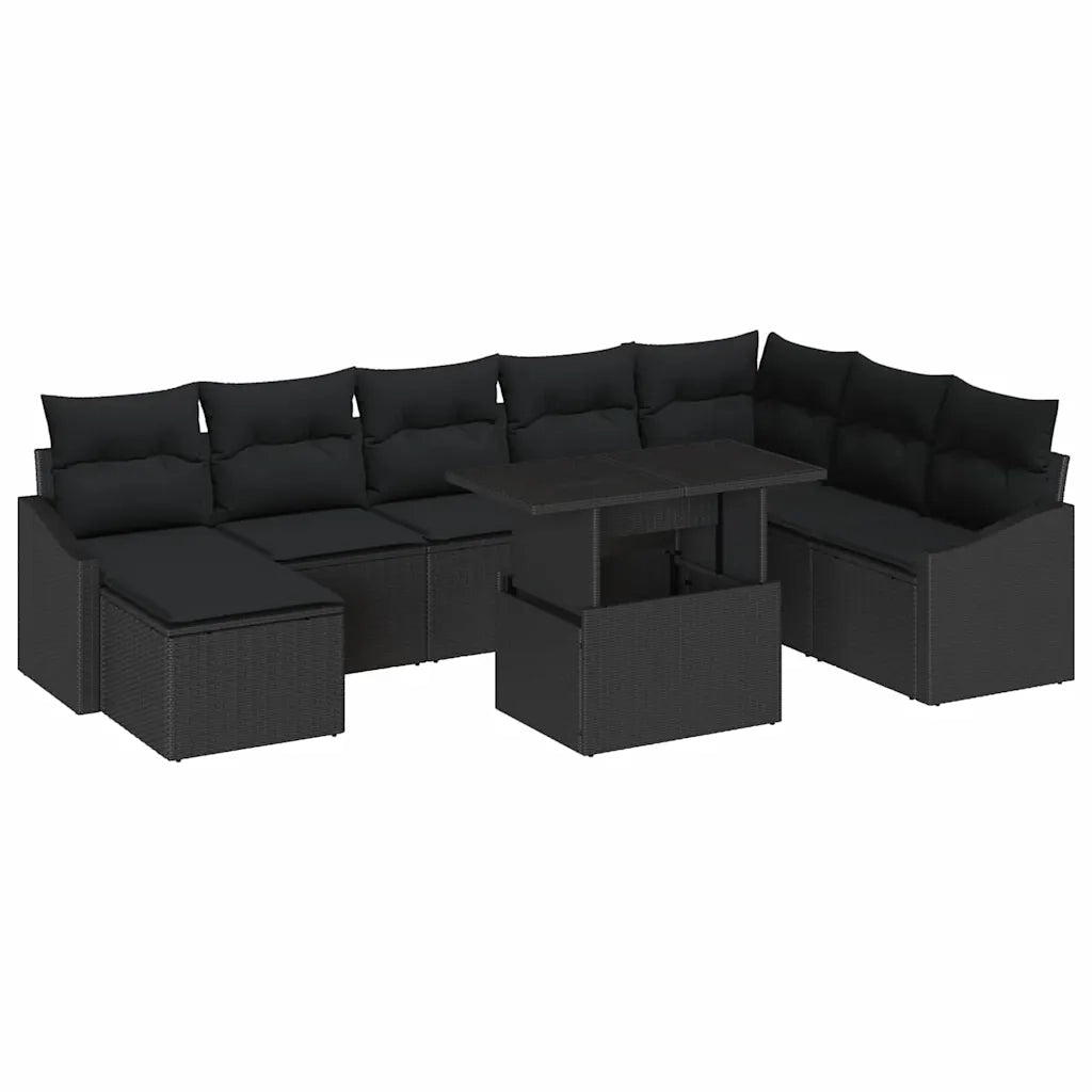 Set Divano da Giardino con cuscino con archiviazione 9 pcs Nero 3357796