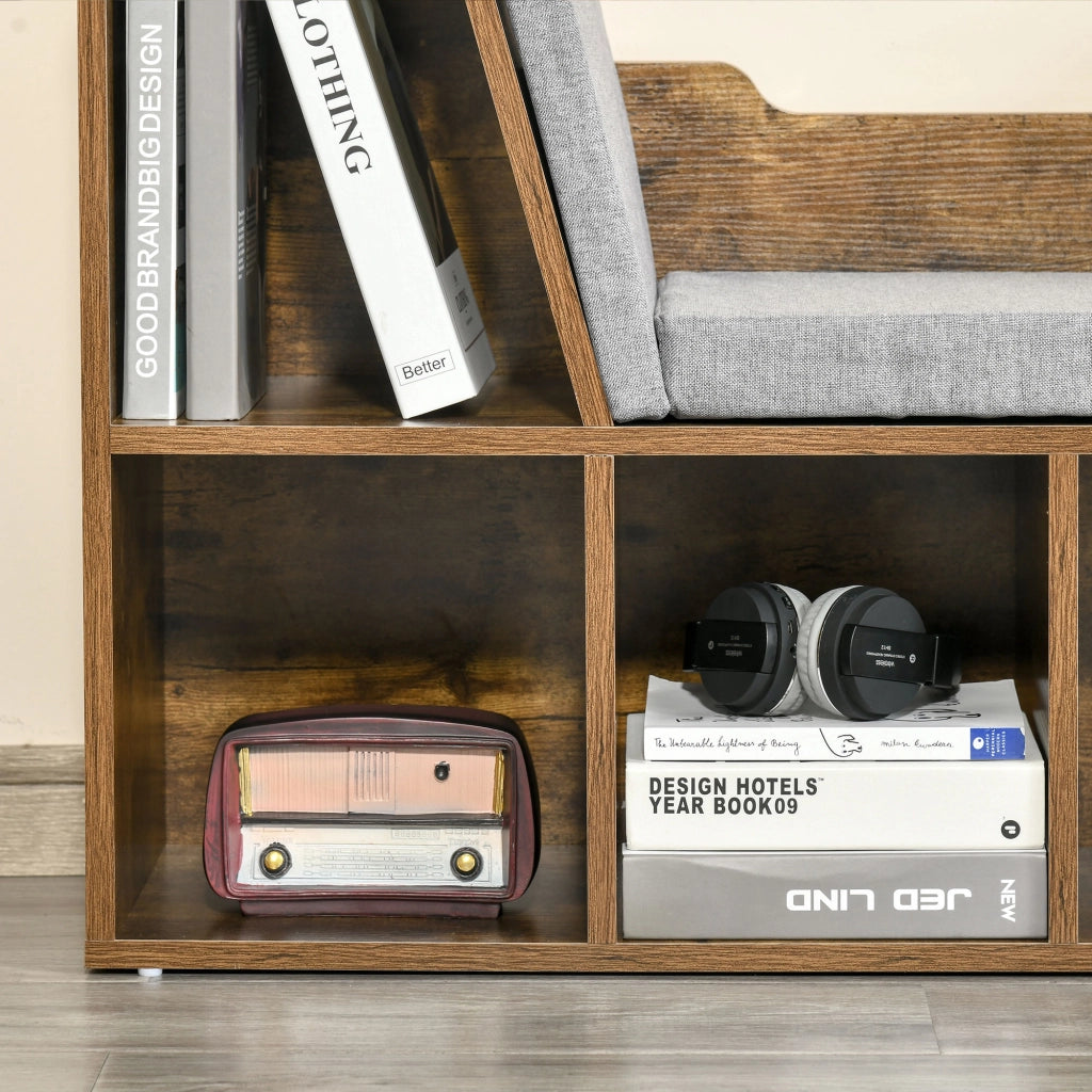 Libreria a cubi 6 scomparti con panca ¨C zephmum ¨C 102x30x61 cm, legno marrone rustico