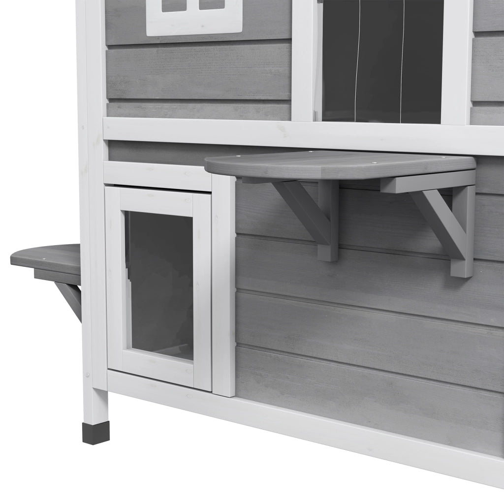 Casetta per Gatti in Legno 2 Piani ¨C zephmum ¨C Grigio 99.5x76x91 cm