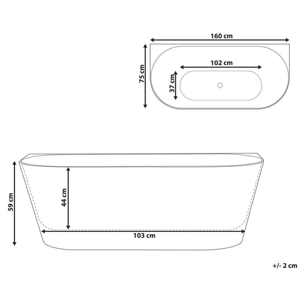 Vasca da bagno freestanding in acrilico bianco 160 cm design moderno forma ovale