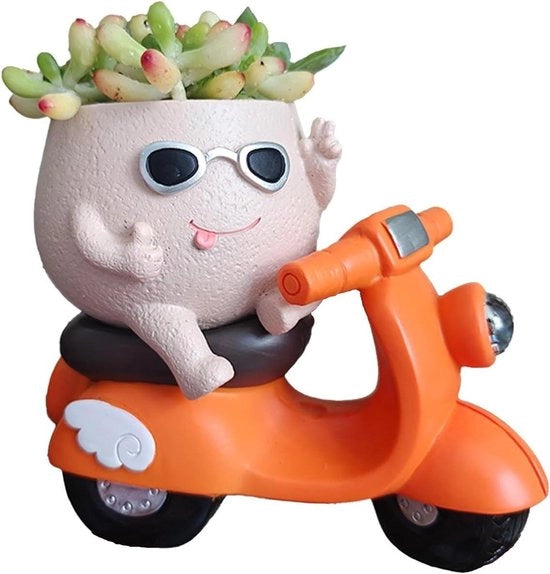Decorazione per la faccia con contenitore per piante succulente - Contenitore per piante di piccola dimensione con ventilazione - Statuetta di contenitore per piante in forma di motocicletta in cera verde per camere da letto.