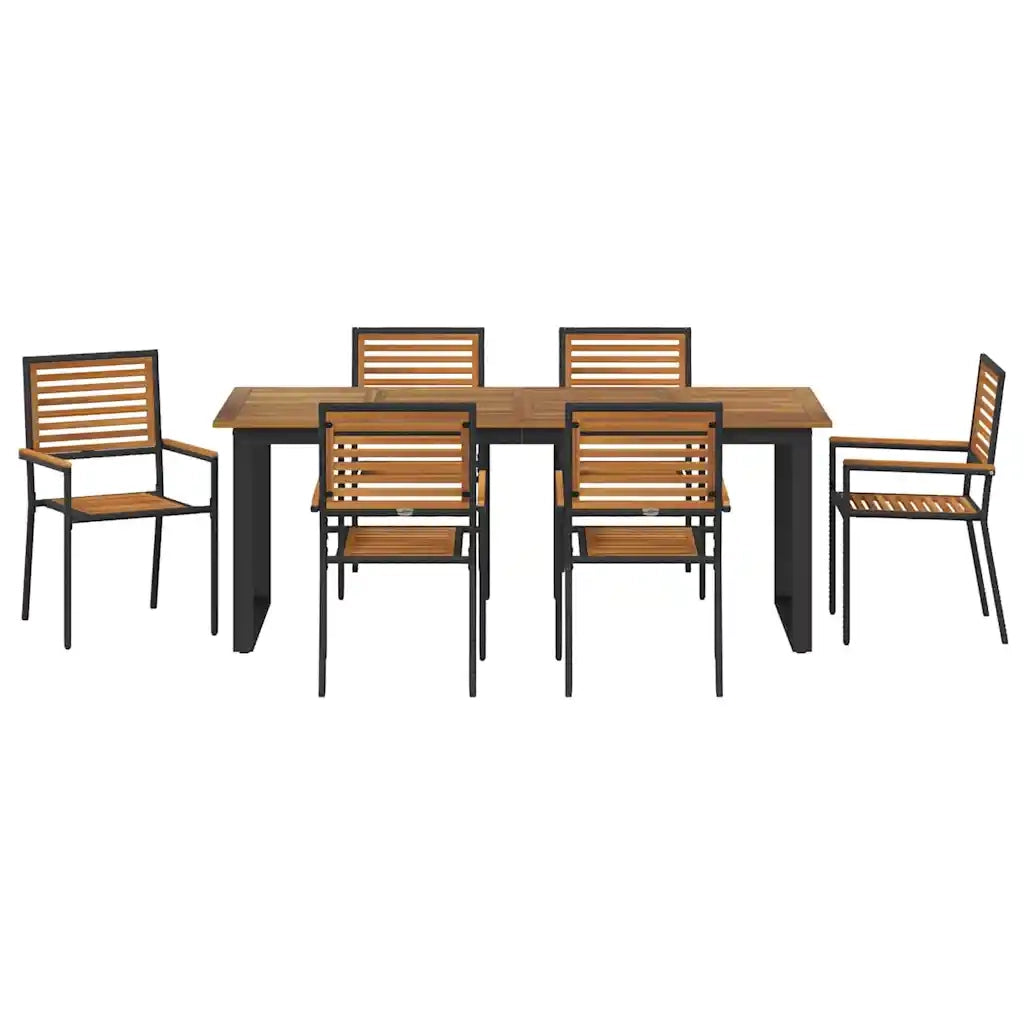 Set da Pranzo per Giardino 7 pcs Nero Legno di Acacia Massello 3365466
