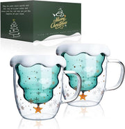 Set di tazze da caffè, tazza da Natale, set da 2 pezzi, regali di Natale, tazze per caffè, tazza per espresso, latte macchiato, vetro termoisolato, doppio strato, 2 x 300 ml