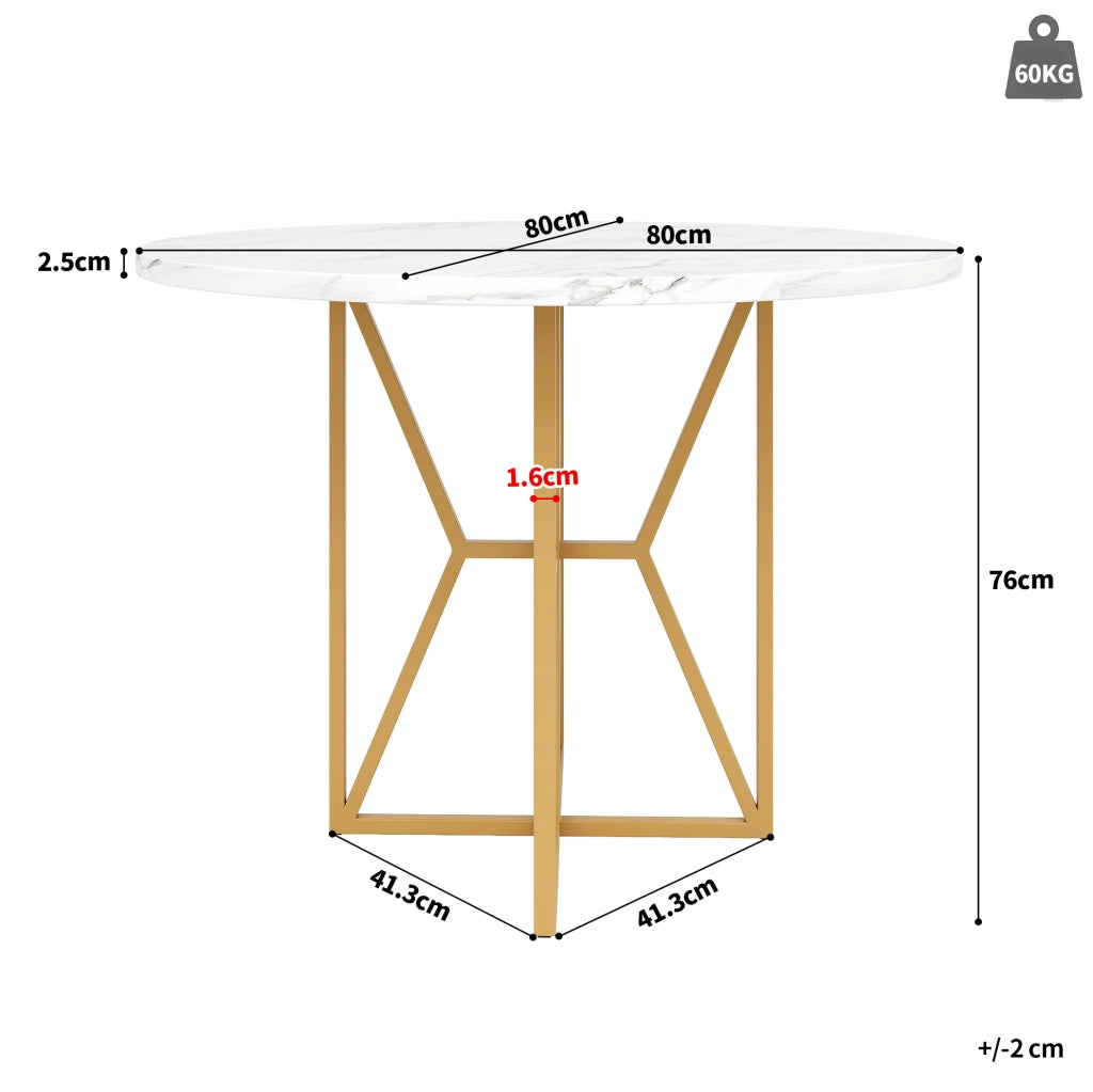 Tavolo da pranzo rotondo 80x80x76 cm in MDF e metallo; oro