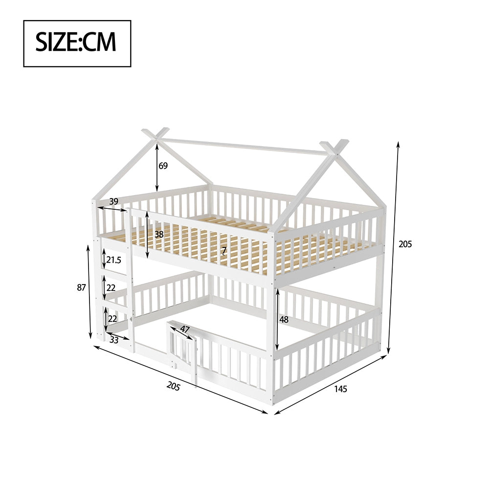Letto a castello per bambini - Xylo - 140x200 cm - Bianco - Design in legno massello con scala