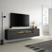 Mobile TV, 200x35x45cm, soggiorno, Per TV fino a 80", Camino elettrico, da appendere, Nero RF2189