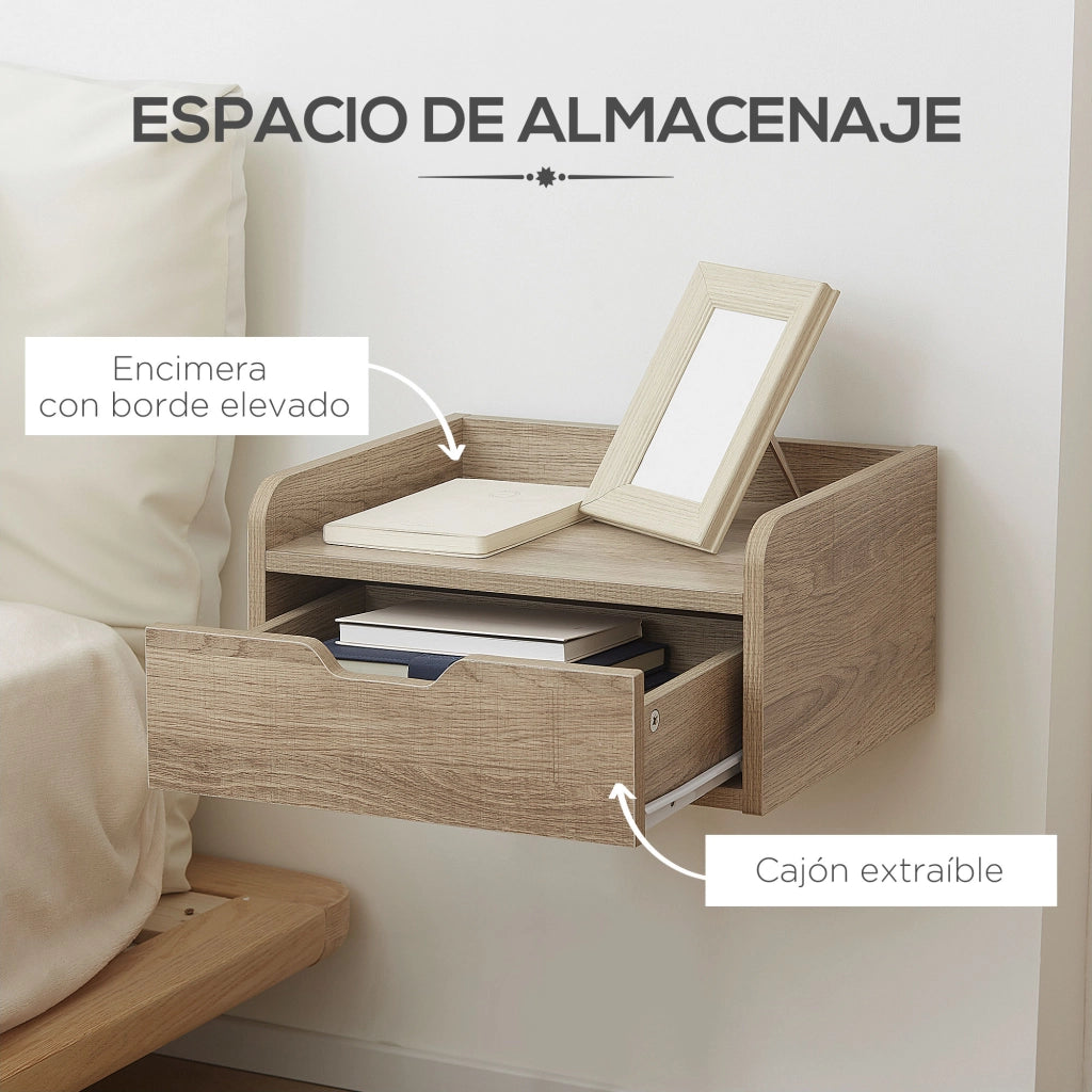 Comodino da parete con cassetto ¨C Xylo ¨C legno naturale 40x30x19,5 cm